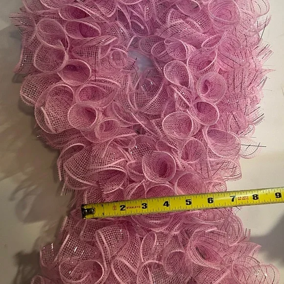 Breast cancer Pink Mesh Ribbon Wreath- handmade - Picture 7 of 8